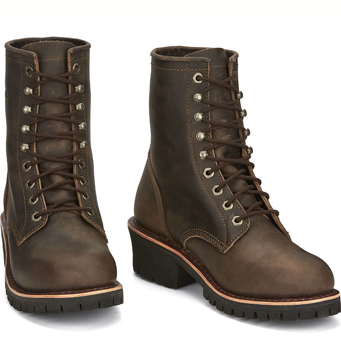 Classic 2.0 8" Logger in Chocolate Apache (brown).